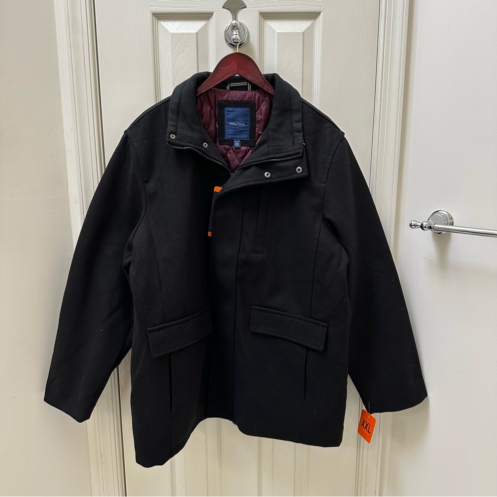 NWT Nautica Men's Wool Blend Black Coat Size XXL